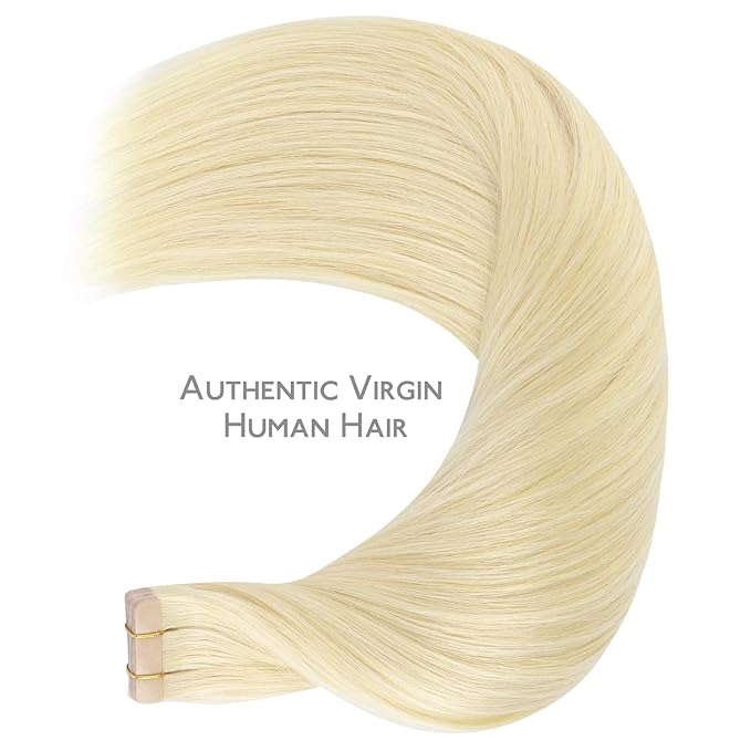 WENNALIFE Tape in Hair Extensions Human Hair, 20pcs 50g 14 inch Bleach Blonde Remy Hair Extensions Straight Human Hair Tape in Extensions Skin Weft Tape Extensions Human Hair