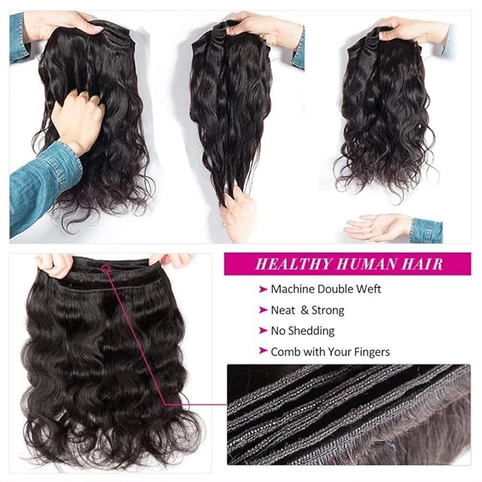 Human Hair Bundles Body Wave 28 30 32 Inch 3 Bundles 100% Unprocessed Brazilian Virgin Hair Weave Bundles Body Wave Human Hair Natural Black Color 300G