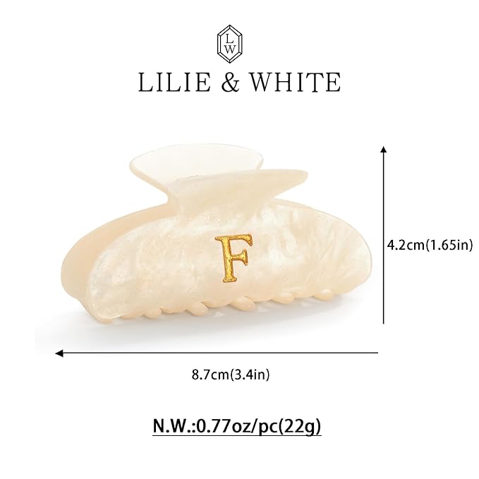 LILIE&WHITE Acrylic Letter Hair Clips For Women Stylish F Initial Hair Claw Alphabet Hair Clip Fashion Glitter Monogram Claw Clip Elegant And Durable Hair Accessory Large Hair Clips F
