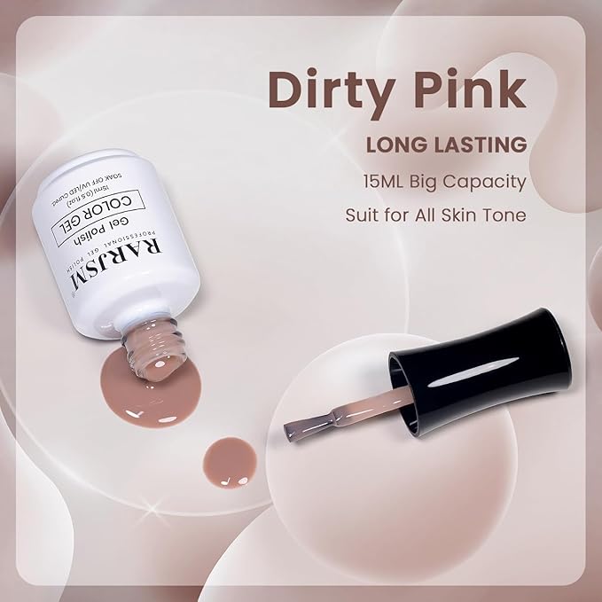 RARJSM Neutral Gel Nail Polish Nude Dirty Pink Skin Tone Color Sheer Jelly Gel Polish 1PC 15ml Single Bottle Creamy Transparent Pink Nail Gel Polish Soak off UV LED Cured for Home Salon DIY Manicure