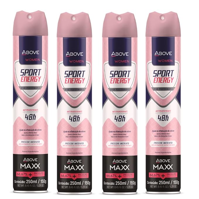 ABOVE Deodorant Women Spray, Sport Energy MAXX 48 Hours -Protects Against Sweat & Body Odor - Dry Anti Perspirant Women Spray, Instant Freshness - Alcohol Free - 5.29 oz (4 Pack)