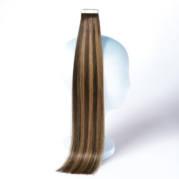 DNE Tape in Hair Extensions Real Human Hair 18 inches 20Pcs/50g/Pack Seamless Dark Brown to Chestnut Brown#T2-P2/6 Straight Invisible Double Sided Tape in Hair Extensions for Women/Girls
