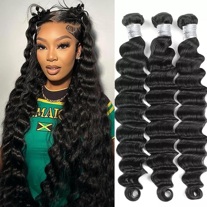 Loose Deep Wave Hair 3 Bundles 16 18 20 Inches Brazilian Remy Human Hair Bundles 100% Unprocessed Virgin Hair Bundles Natural Color Bundles Human Hair