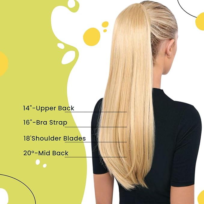 RUNATURE Ponytail Extension Human Hair Blonde, Real Human Hair Ponytail, Wrap Around Ponytail Hair Extensions Remy Straight Hair 18 Inch 80g #18P613 Ash Blonde Highlight Platinum Blonde