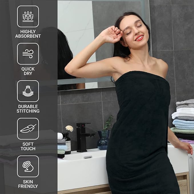 Jusney 4 Pcs Oversized Bath Towels Extra Large 35x70 Inches Black Bath Sheets Towels for Adults Microfiber Bathroom Towel Quick Dry Ultra Soft Absorbent Shower Towels Set Collection