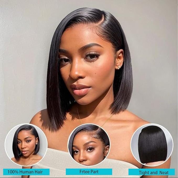 Bob Wig Human Hair 13X4 HD Transparent Lace Front Wigs Human Hair 180% Density Short Bob Wigs Human Hair Straight Lace Frontal Wig For Women 14Inch
