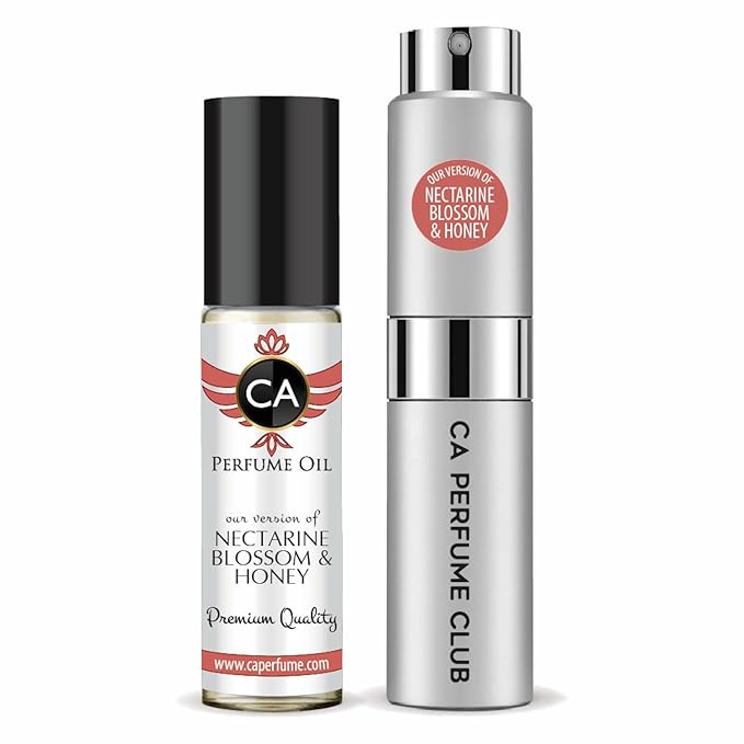 CA Perfume Duo Impression of Nectarine Blossom & Honey For Women And Men Perfume Layering Set Long Lasting Travel Size EDP + Body Oil Roll-On Bottle 0.27 Fl Oz+0.33 Fl Oz