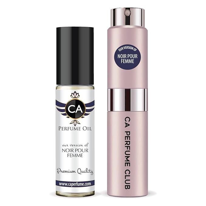 CA Perfume Duo Impression of Noir Pour Femme For Women Perfume Layering Set Long Lasting Travel Size EDP + Body Oil Roll-On Bottle 0.27 Fl Oz+0.33 Fl Oz
