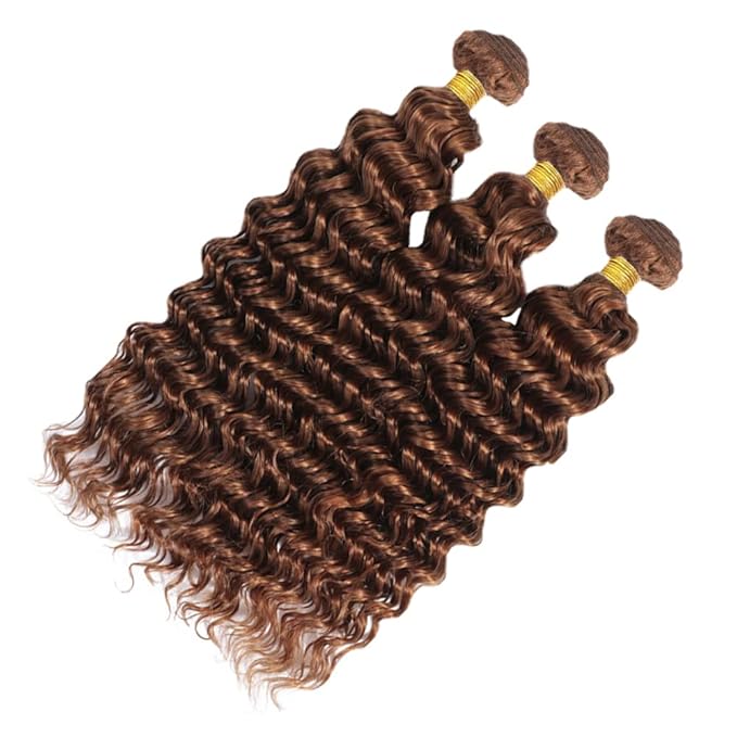 26 28 30 Inch Brown Bundles Human Hair #30 Dark Brown Deep Wave 3 Bundle Unprocessed Brazilian virgin hair Weave Extensions Double Weft 50 Grams/Bundle Colored Brown Bundles for Woman