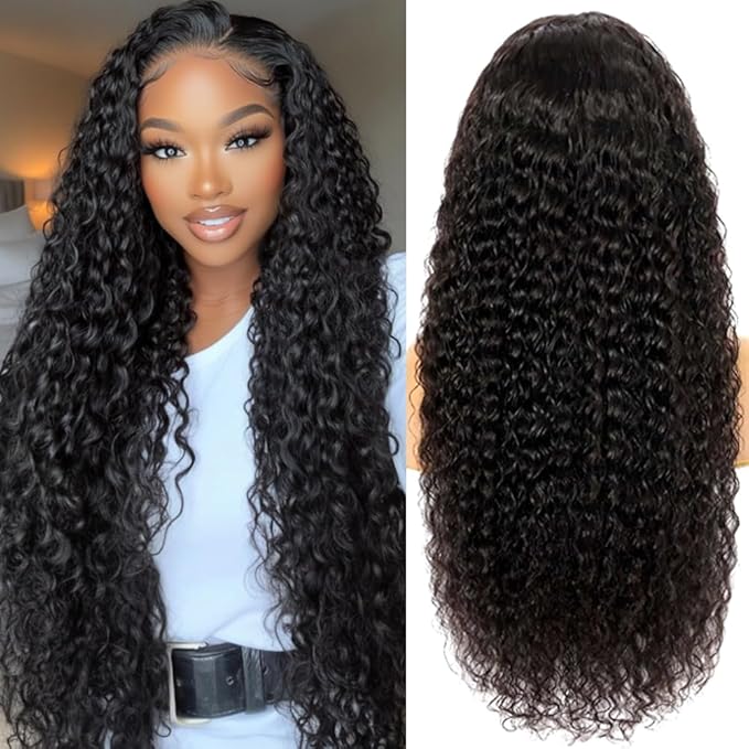 30 Inch Deep Wave Lace Front Wigs Human Hair 200 Density 13x6 HD Transparent Water Wave Lace Front Wigs Human Hair Pre Plucked Deep Wave Wig Glueless Curly Wig for Women