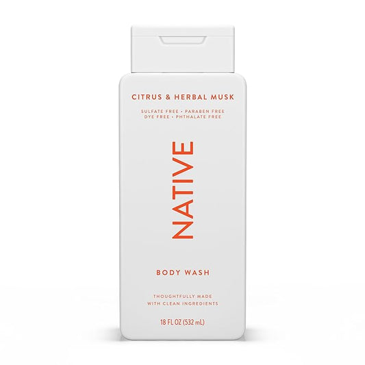 Native Body Wash Contains Naturally Derived Ingredients | For Women & Men, Sulfate, Paraben, & Dye Free Leaving Skin Soft and Hydrated | Citrus & Herbal Musk 18 oz