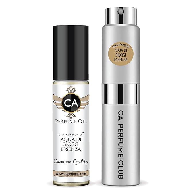 CA Perfume Duo Impression of Aqua Di Giorgi Esenza For Men Perfume Layering Set Mens Cologne Long Lasting Travel Size EDP + Body Oil Roll-On Bottle 0.27 Fl Oz+0.33 Fl Oz