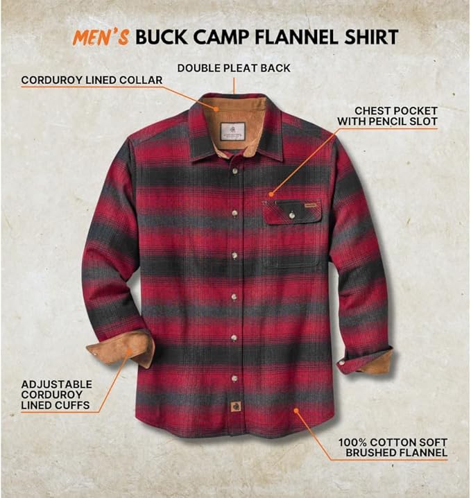 Legendary Whitetails Men's Flannel Shirt Long Sleeve Button Down 100% Cotton