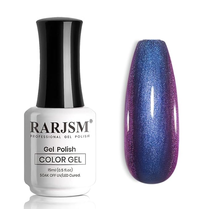 RARJSM Chrome Chameleon Gel Nail Polish Dark Purple to Red Multichrome Color Changing Holographic Glitter Gel Polish Curing Requires Sparkle Shimmer Nail Gel Varnish Soak Off DIY at Home Salon 15ml