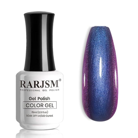RARJSM Chrome Chameleon Gel Nail Polish Dark Purple to Red Multichrome Color Changing Holographic Glitter Gel Polish Curing Requires Sparkle Shimmer Nail Gel Varnish Soak Off DIY at Home Salon 15ml
