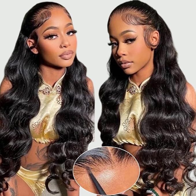IUPin 34 Inch 5x5 SKINLIKE Real HD Lace Closure Wear and Go Glueless Wigs Human Hair Pre Plucked Pre Cut HD Lace Closure Wigs Human Hair 180% Density Body Wave Lace Frontal for Women Bleached Knots