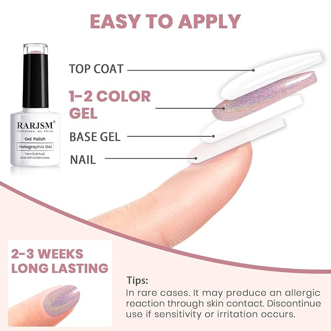 RARJSM Holographic Gel Nail Polish Dark Purple Rainbow Glitter Reflective Iridescent Gel Polish Curing Required Unicorn Mirror Chrome Laser Effect Soak off for Summer DIY Salon Home Manicure 7.5ML