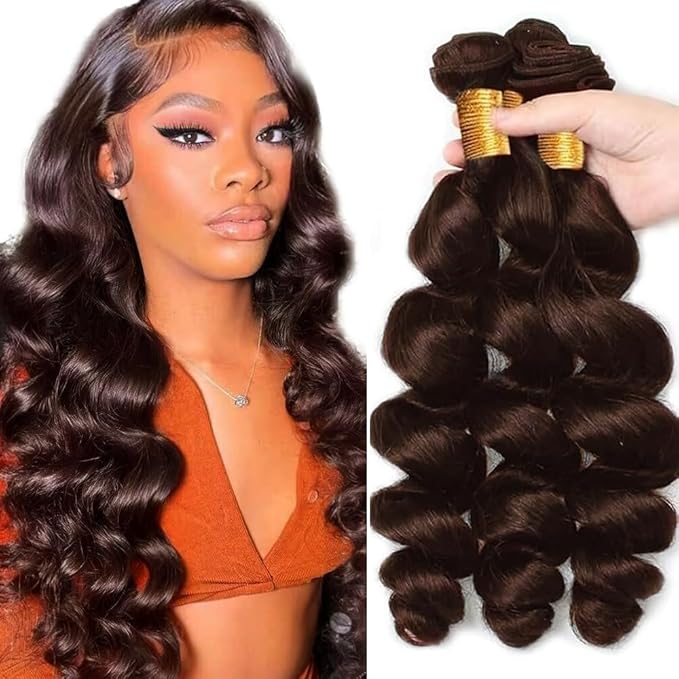Brown Human Hair Bundles #4 Loose Wave Bundles Human Hair 14 16 18 inch #4 Loose Body Wave Bundle Brazilian 8A Dark Brown Color