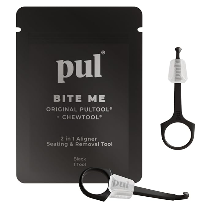 PUL Pack of 2 Reusable 2-in-1 Aligner Seating Chewie & Removal Tool — Compatible with Invisalign, Removable Braces, Retainers & Trays – Easy-to-Use Remover & Chew, Dental & Oral Hygiene Care – Black