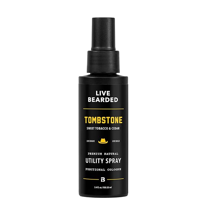 Live Bearded Utility Spray - All Purpose Cologne with Natural Fragrance - Made in the USA - 3.4 fl oz Bottle | Tombstone Scent - Sweet Tobacco, Cedar