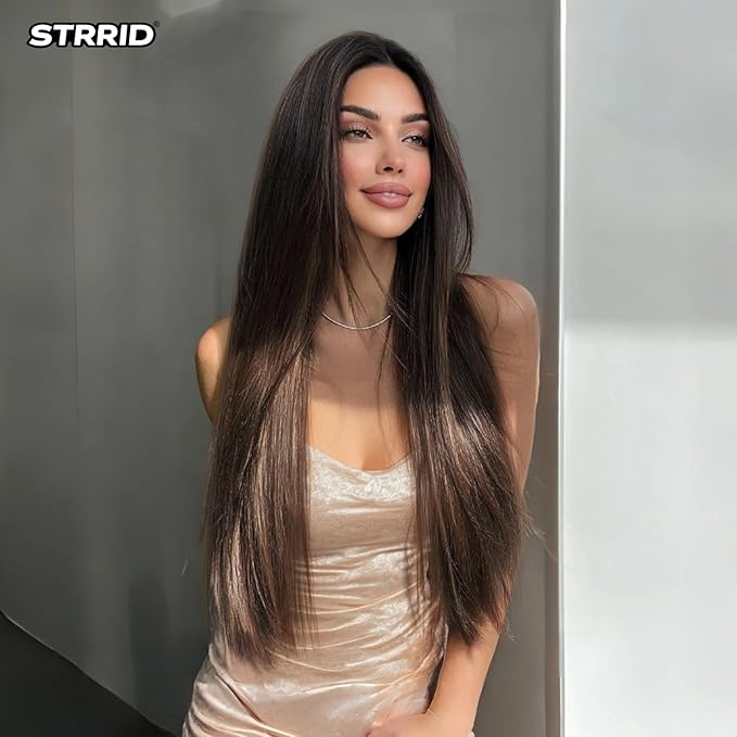 Dark Brown Clip in Hair Extensions 26 Inch Invisible Long Synthetic Extension 5PCS Straight Fake Heat Resistant Clips on Hairpieces for Women Girls Weddings Party Daily Use Full Head 8.1 Oz