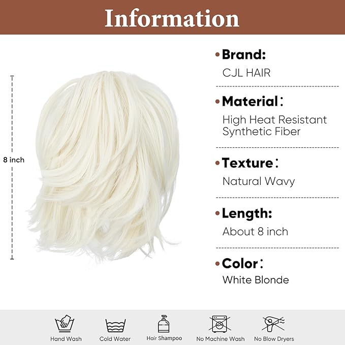 CJL HAIR Claw Clip Short Ponytail Hair Extensions DIY Bendable Metals Messy Bun Hair Piece for Wonen Straight Synthetic Fake Hairpieces Platinum Blonde