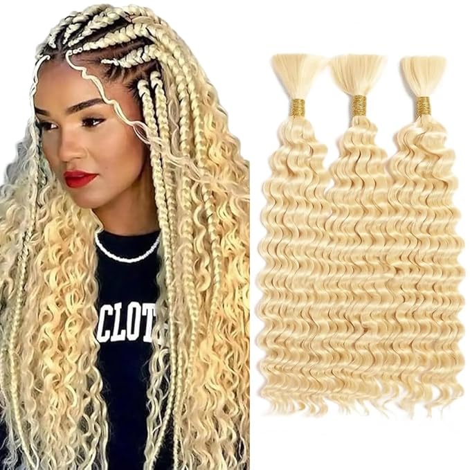Freiuoke 613 Blonde Human Braiding Hair 12 12 12 Inch 150g 3 Bundles Brazilian Virgin Hair Blonde Deep Wave Bulk Bohemian Color 613 Braids