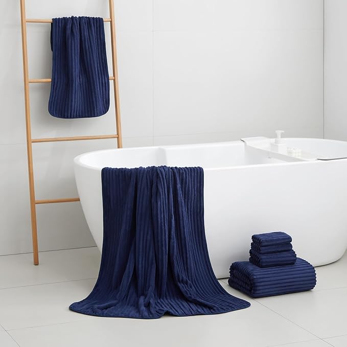 Oversized Bath Sheets 40x80 Inches Extra Large Bath Towels for Adults Super Soft Quick Dry Highly Absobent Microfiber Shower Towels for Bathroom, Pool, Gym, Yoga Towel (Navy Blue, 2Piece)