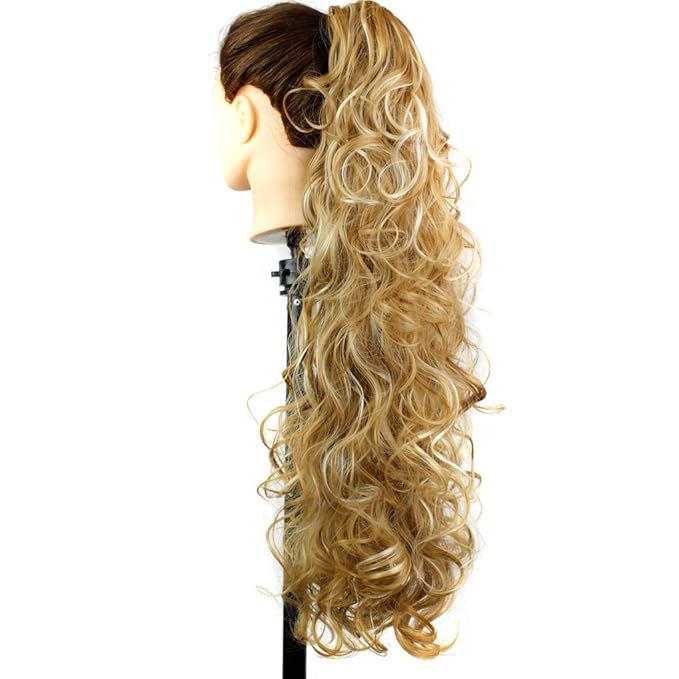 S-ssoy 31"(78cm) Women's Curly Pony Tail Hair Piece Synthetic Claw Clip Ponytail Wavy Long Curled in Hair Extension Extensions Long/Voluminous Wig Hairpieces for Women Girls Lady, P27-613#