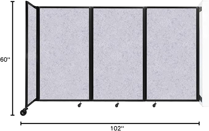 Versare Room Divider 360 Wall-Mounted Folding Partition | Locking Wheels | Temporary Room Separator | 8'6" x 5' Marble Gray SoundSorb Panels