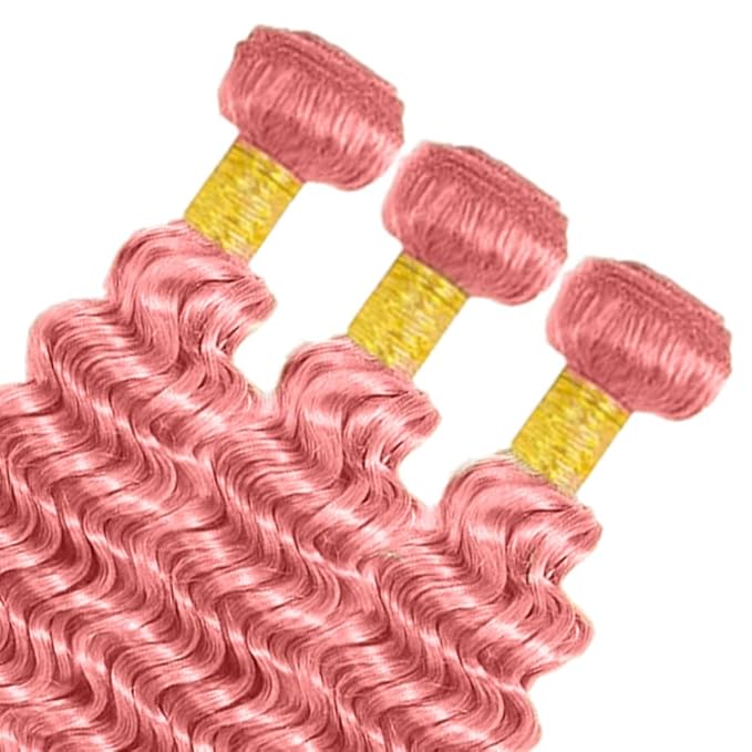 Pink Human Hair Bundles Light Pink Deep Wave Bundles Peruvian Grade 8A Virgin Remy Hair Extensions 24 26 28 Inch Double Weft Hair Weave