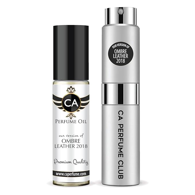 CA Perfume Duo Impression of Ombre Leather 2018 For Women And Men Perfume Layering Set Long Lasting Travel Size EDP + Body Oil Roll-On Bottle 0.27 Fl Oz+0.33 Fl Oz
