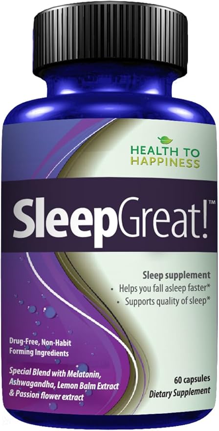 Sleep Great – Natural Sleep Aid with Melatonin, Lemon Balm, Ashwagandha, Valerian & Passion Flower – 60 Capsules