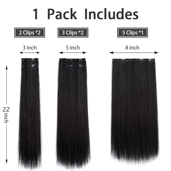 Clip in Hair Extensions StrRid Black Extension Straight 22" Long Synthetic Thick Blonde Clips on Hairpieces for Women 5PCS Invisible Curly Wavy 18" Girls Brown Red White Natural Full Head 5 Oz