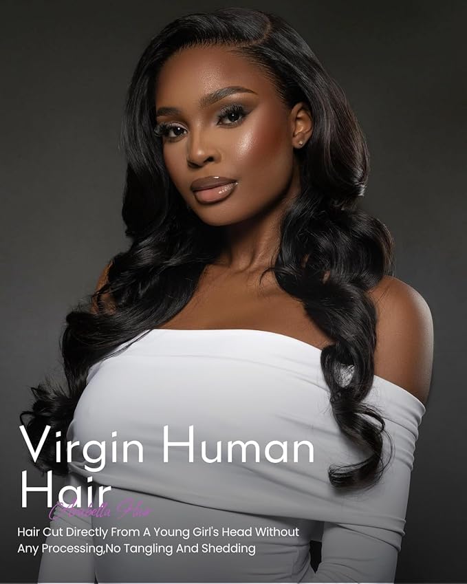 Arabella 3 Body Wave Bundles Human Hair 24 26 28 Inch Natural Black Bundles 100% Unprocessed Brazilian Virgin 10A Weave Sew in Double Weft Human Hair Bundles
