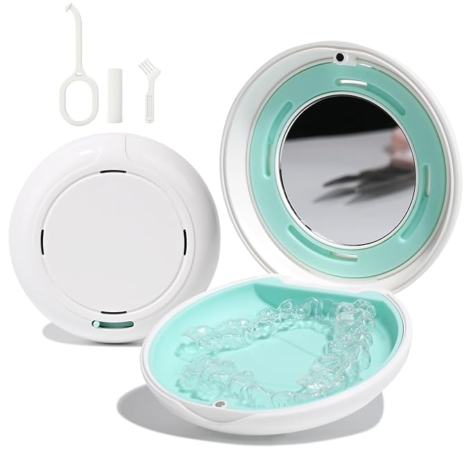 HEMILAB® Retainer Case, Slim Aligner Case with Mirror, Compatible with Invisalign, Cute Retainer Orthodontic Box with Vent Holes, White
