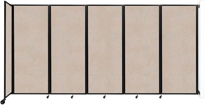 Versare Room Divider 360 Wall-Mounted Folding Partition | Locking Wheels | Temporary Room Separator | 14' x 6'10" Beige SoundSorb Panels