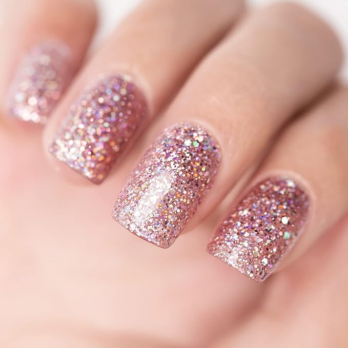 RARJSM Glitter Gel Nail Polish Light Pink Sparkly Iridescent Rainbow Shimmer Holographic Nail Gelpolish Soak off L e d U V Curing Required High Pigments for Home Salon Manicure Nail Art 15ml