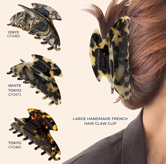Camila Paris CP2465 French Hair Clip for Women Thick Hair for Long Curly Wavy Hair, Handmade Tokyo, Girls Hair Claw Clips, Durable Styling Big Claw Clip for Thick Hair, Strong Hold Grip Made in France