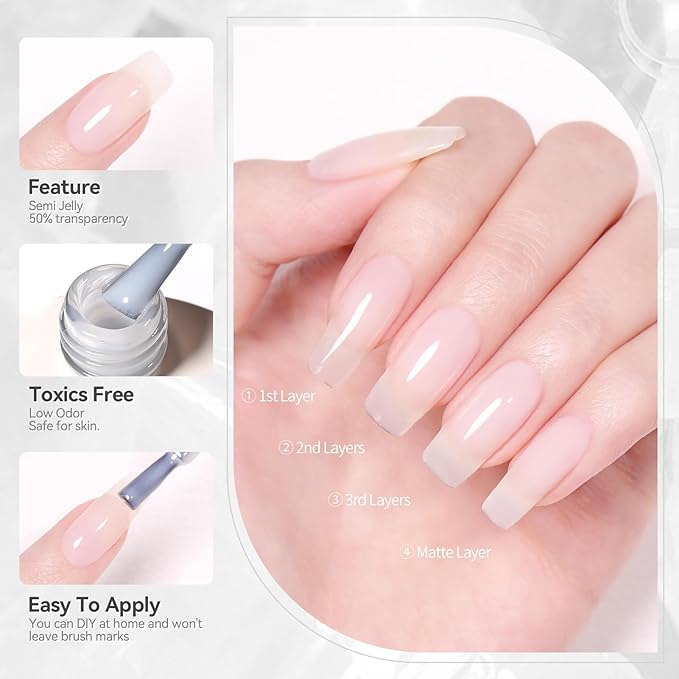Born Pretty Milky White Jelly Gel Nail Polish Jelly White Sheer Natural Translucent Hema-Free Soak Off U v Gel Polish Nail Art DIY Salon and Home 15ML