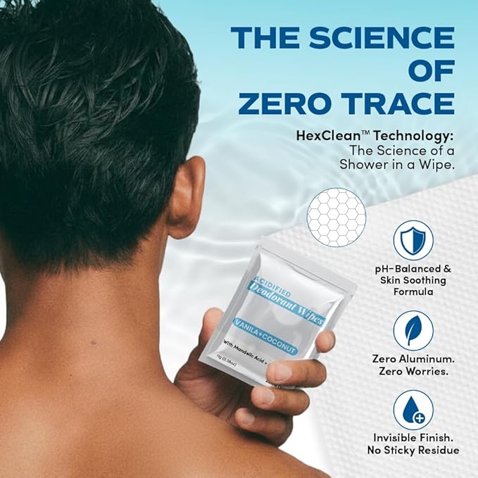Zero Trace Travel Deodorant Wipes - 60 Count- 24 Hour Odor Control - Aluminum Free Hypoallergenic Mini Deodorant For Women and Men - Individually Wrapped Underarm & Body Wipes- Nature Bliss Trio