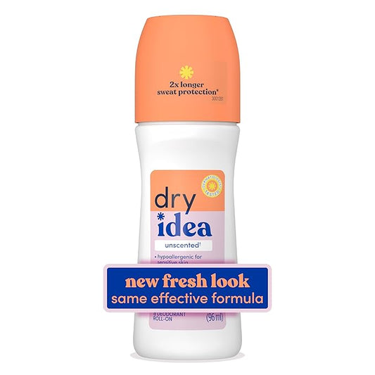 Dry Idea Unscented Roll On Deodorant & Antiperspirant for Women - Hypoallergenic for Sensitive Skin, 2X Longer Sweat Protection, 72Hr Sweat & Odor Protection, Womens Deodorant, 3.25oz