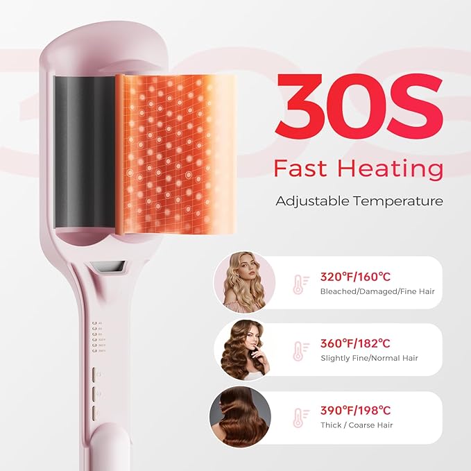 Waver Curling Iron LENA S12 Beach Waver Curling Wand, Hair Tool with 2 Barrels, Anti-Scald Protection, Adjustable Time & Temps, Dual Voltage, Titanium Coating for Effortless, Long-Lasting Waves