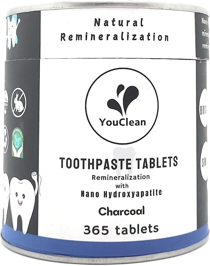 Refill Pack - 365 Toothpaste Tablets - Natural Remineralization & Whitening with Nano Hydroxyapatite - Travel or Daily Use - Fluoride Free (Charcoal365)