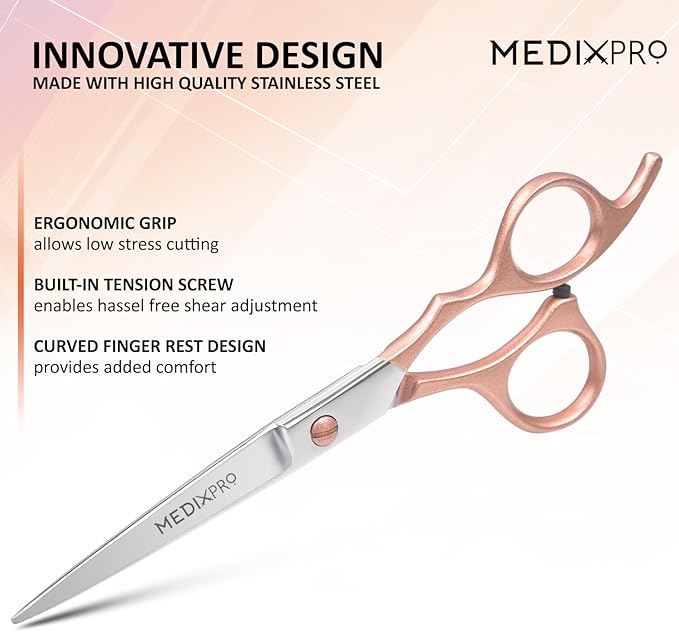 Professional Hair Cutting Scissors 6.5 Inch Japanese Stainless Steel Barber Scissors for Men & Women Ultra Sharp Convex Blades, Ergonomic Handle Salon Grade Hair Shears for Home & Barbers