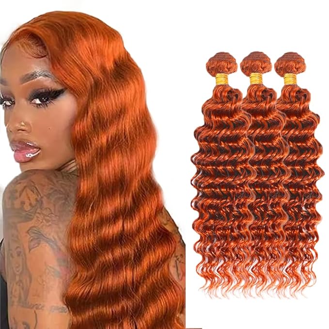 26 28 30 inch WuvuSnm 350 Human Hair Bundles Ginger Deep Wave Bundles Orange Deep Wave Bundle