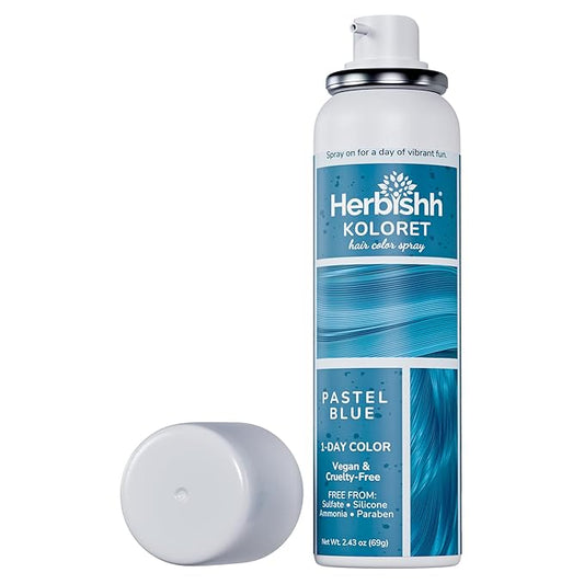 Herbishh Koloret Pastel Blue Hair Tint Spray (69g), Washable Temporary Color Mist for Light & Dark Strands, Quick-Dry, Non-Sticky, Travel-Friendly Root Touch Up for Women