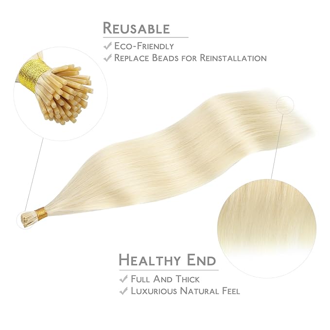 WENNALIFE I Tip Hair Extensions Human Hair, 50g 100s 14 Inch Platinum Blonde Remy Itip Human Hair Extensions Invisible Itips Straight I Tips Fusion Extensions Real Human Hair