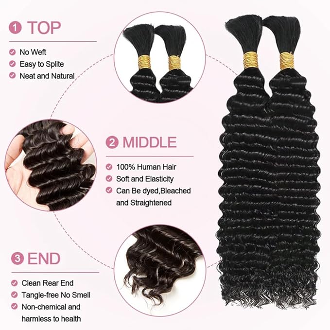 Blonde Braiding Hair 150g 20 20 20 Inch 613 Deep Curly Wave 3 Bundles Bulk Human Hair for Braiding Color 613 Blonde Braiding Hair