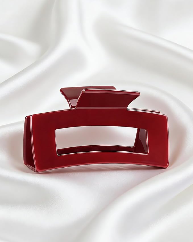 MAORULU Acetate Claw Clip for Women – 4'' Large Cute Hair Clips for Thick Thin Curly Long Hair, Durable Square Hair Clamps Non-slip Jaw Clip, Cherry Red